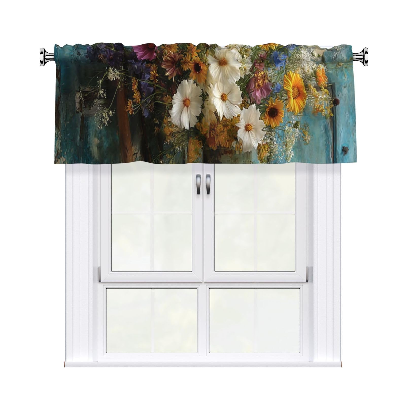 HJKJKKJ Window Valance 137x 46 CM Kitchen Curtains Vintage Country Flower Valances for Windows Vintage Short Window Curtains Farmhouse Rod Pocket Decorative Curtain Valance for Bedroom Bathroom