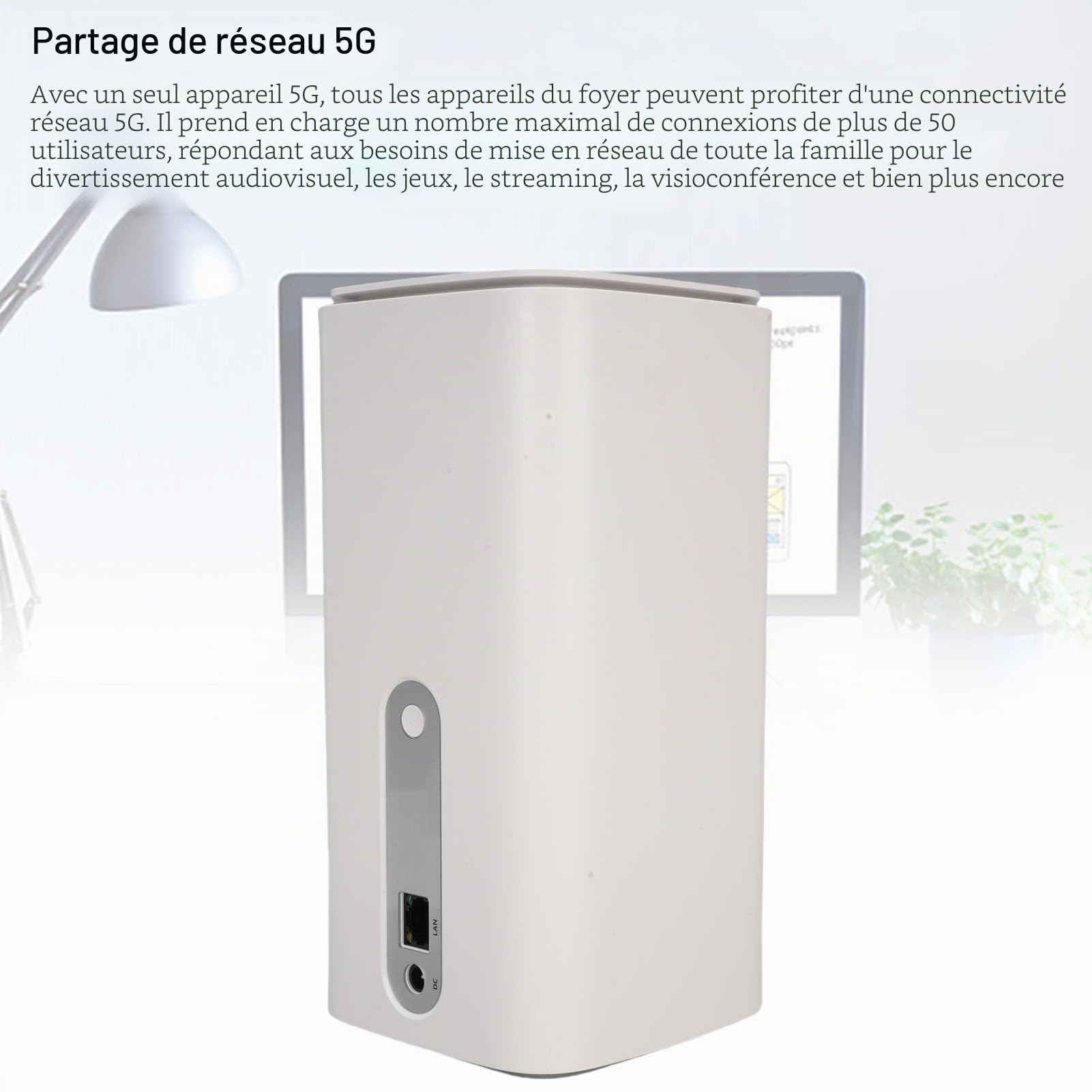 Routeur CPE 5G, Routeur WiFi 6 Double Volume 4,67 Gbit/S avec Emplacement pour Carte SIM et Port LAN de 1000 Mbit/S, jusqu'à 50 Appareils pour Les Intérieurs à la Maison (Bouchon UE)