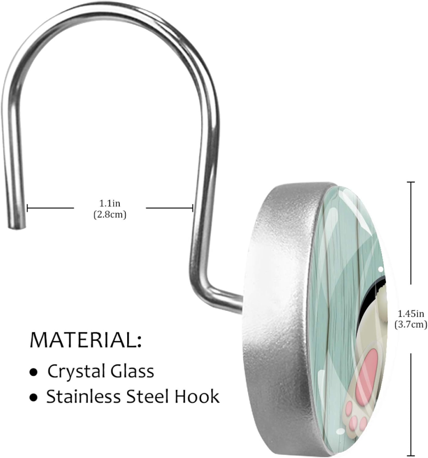 Easter Egg Bunny Rabbit Shower Curtain Hooks Rings, Double Glide Shower Hooks for Bathroom Shower Rods Curtains, Set of 12 Hooks