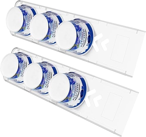 Sophico Organizador de yogur para refrigerador, deslizadores de yogur de 4 capacidades para refrigerador, soporte de yogur con cintas adhesivas para