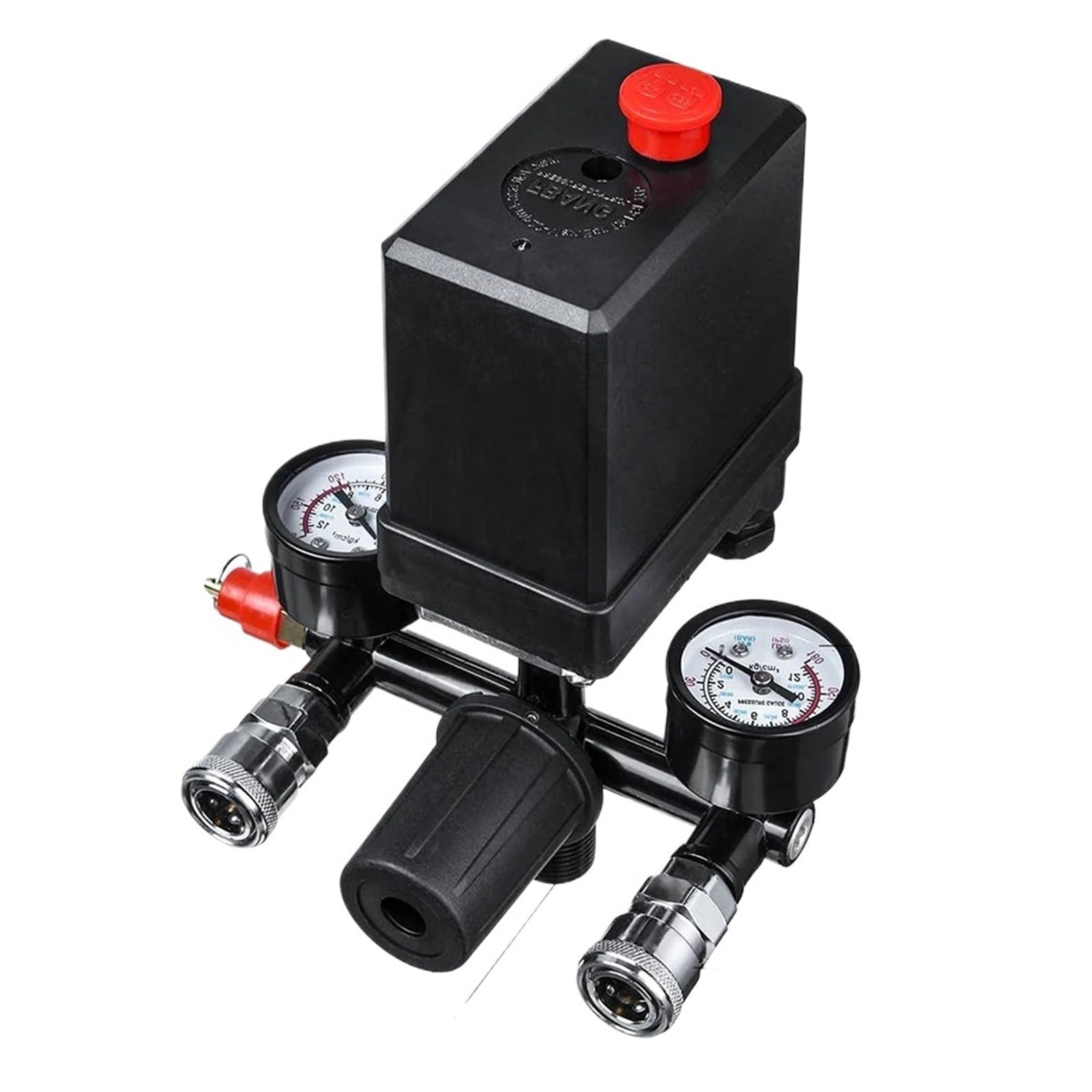 4 Port Air Compressor 220v/380v All Black Bracket With Switch Manifold Pressure Regulator Aluminum Alloy Safety Pressure Valve
