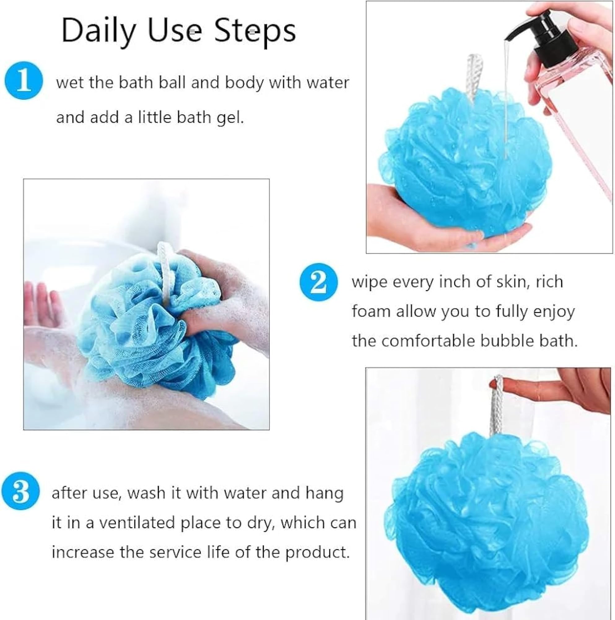 Round Bath Sponge Loofah Scrubber, Pack of 4