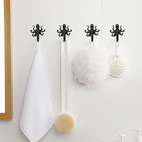 Miniatura 4 de Paquete de 5 ganchos de pared para colgar abrigos, bufandas, bolsos, mochilas, mochilas, decoración del hogar (pulpo negro)