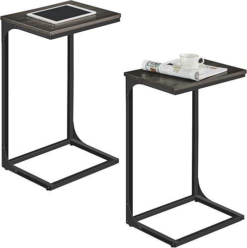 VASAGLE - Mesa auxiliar en forma de C, juego de 2, para sofá, mesa de sofá con marco de metal, pequeña mesa para TV, para sala de estar o