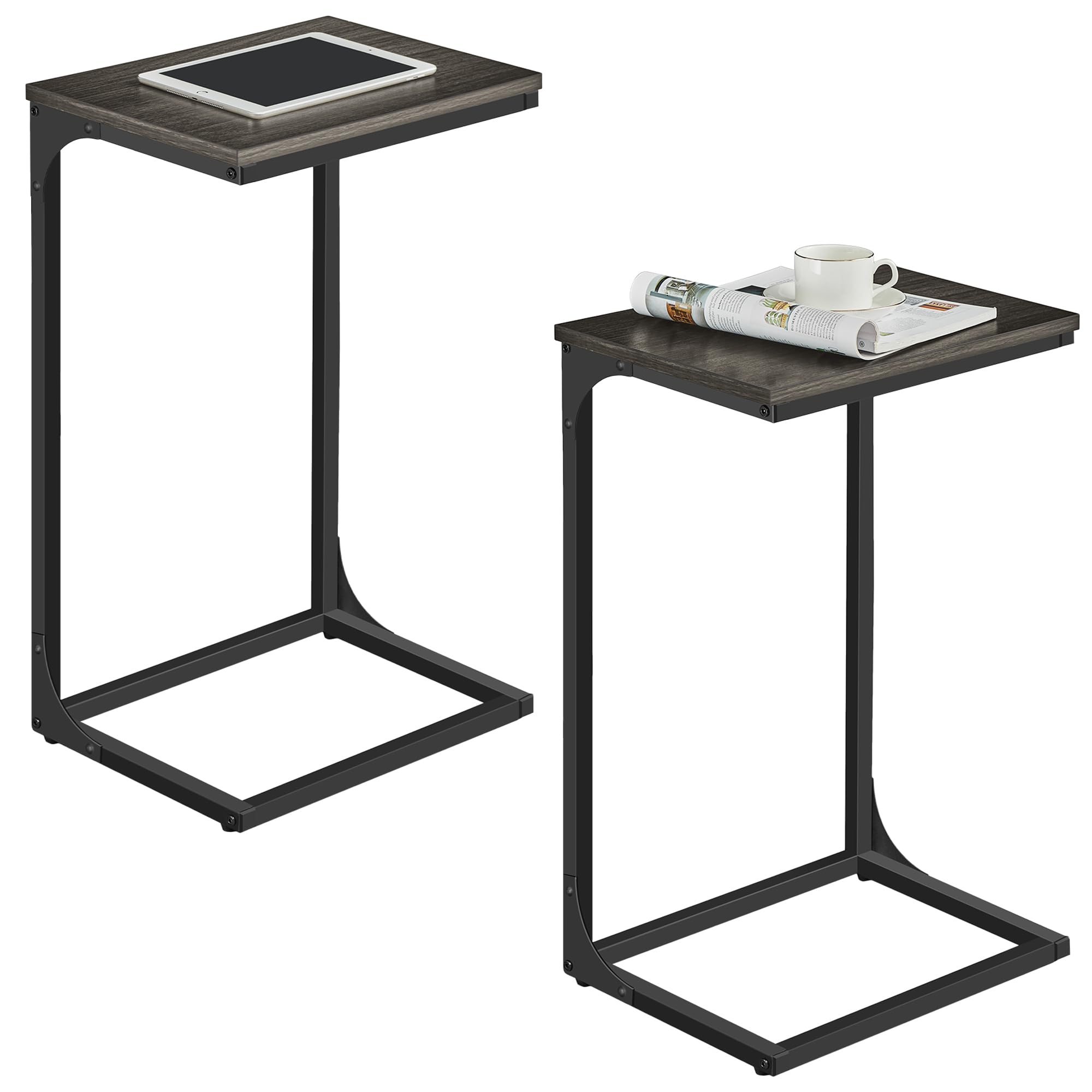 C-Shaped Side Table, Ebonised Oak + Black