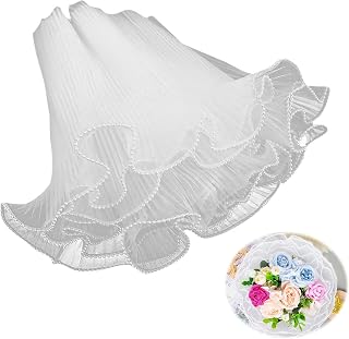 MisFun 4m Flower Gift Paper Net Yarn with Pearl Border DIY Flower Wrap Paper for Bouquet, Florist, Wedding, Birthday (White)