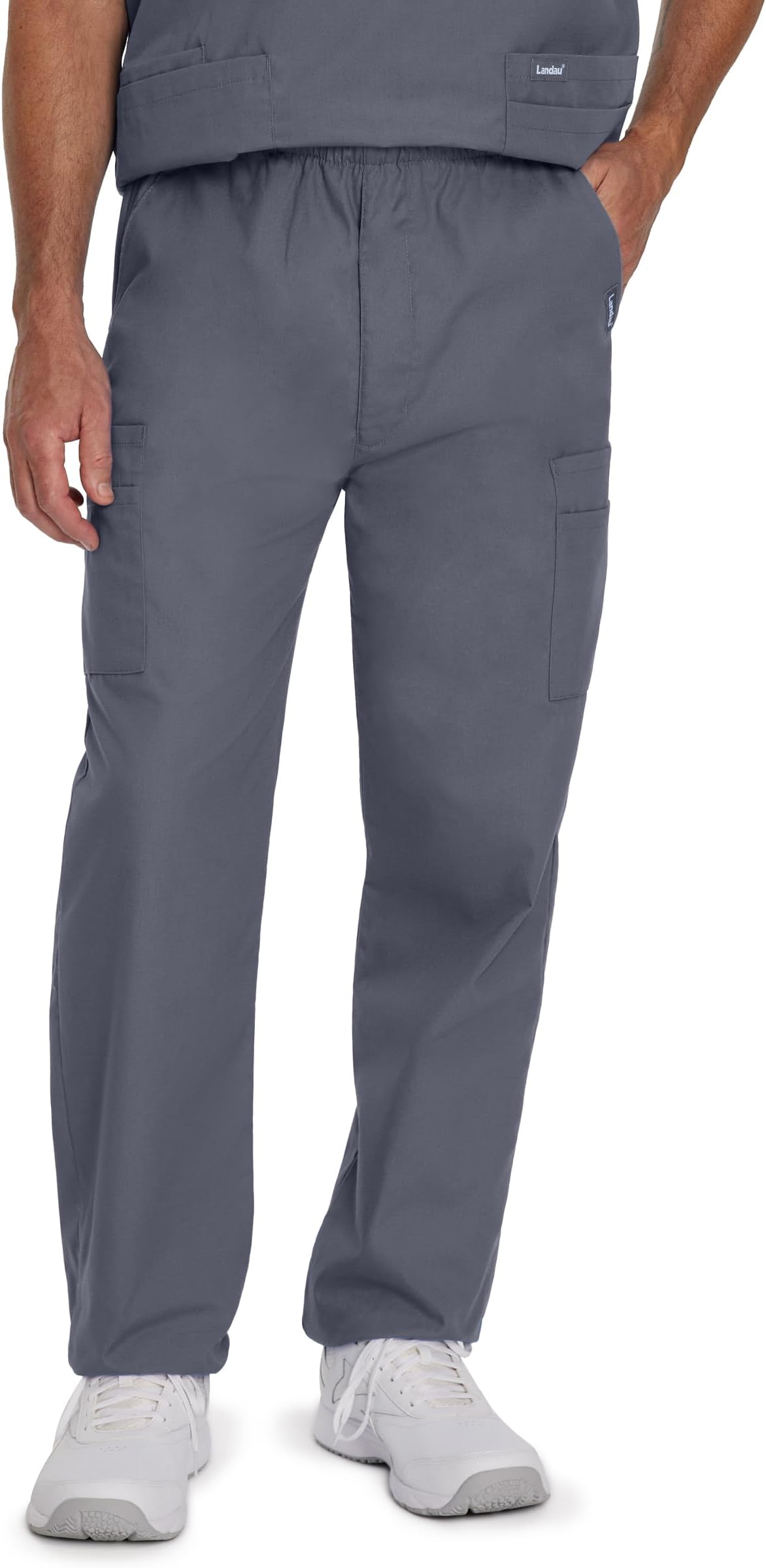 Essentials Relaxed Fit 7-Pocket Elastic Cargo Scrub Pants for Men 8555