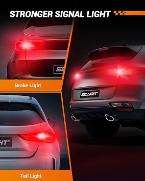 SEALIGHT 7443 7440 LED Bulb Red Brake Lights, T20 7441 7444 992 W21W LED Light Bulb with Projector for Tail Stop Parking Blinker Lights, Pack of 2