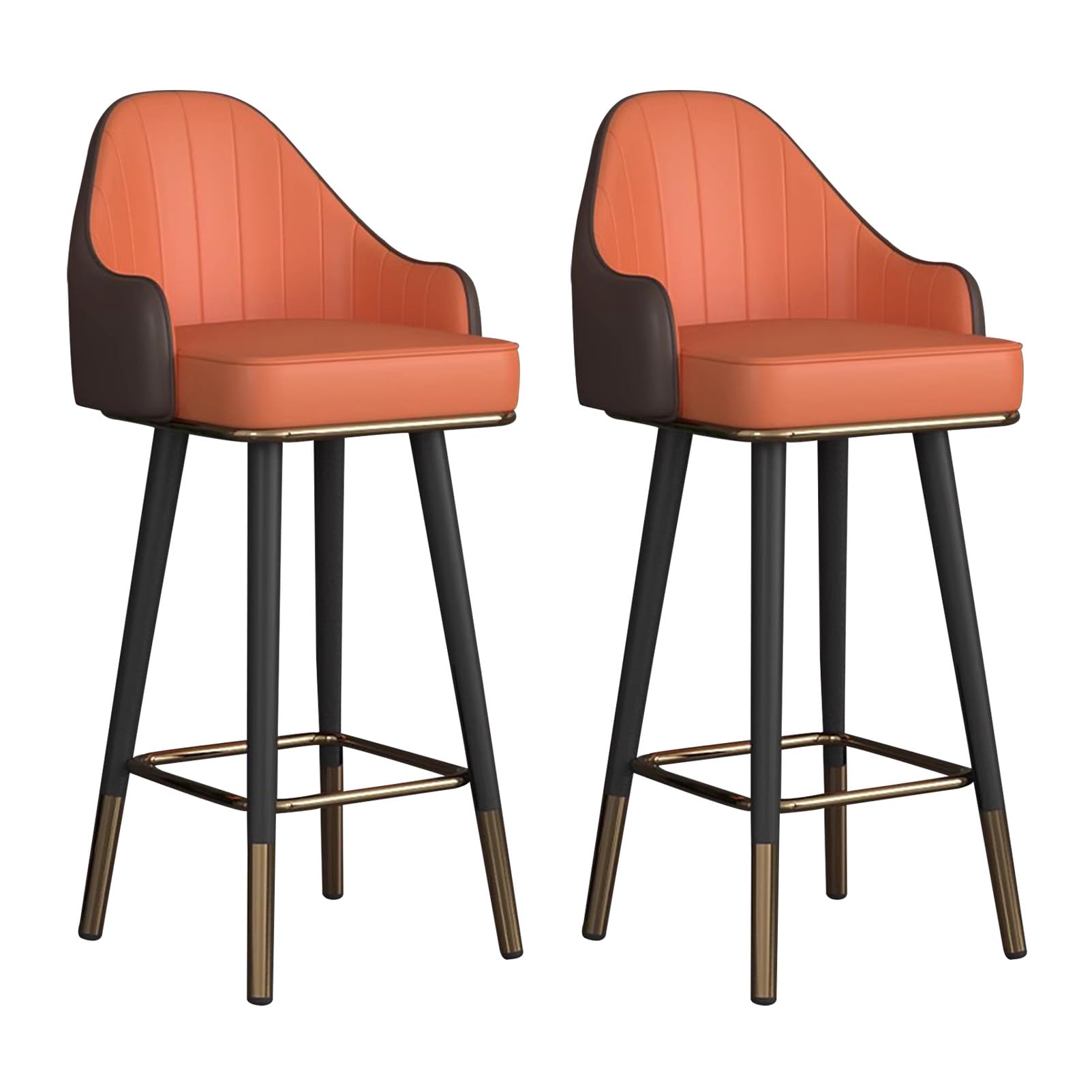 LUUYYI - Juego de 2 taburetes de bar giratorios traseros de piel sintético con altura de mostrador para el hogar, bar y cocina, isla comedor, color naranja altura de 75 cm