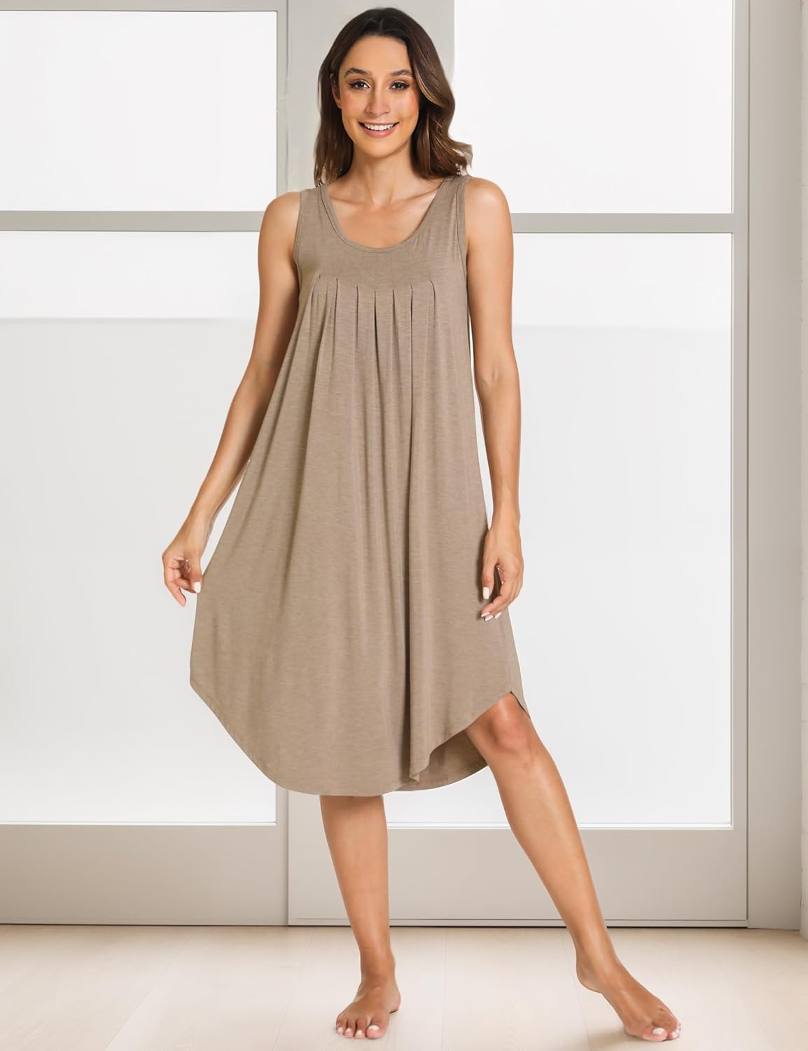 GYS Bamboo Viscose Nightgowns for Women Soft Sleeveless Pleated Night Dress - Image 4
