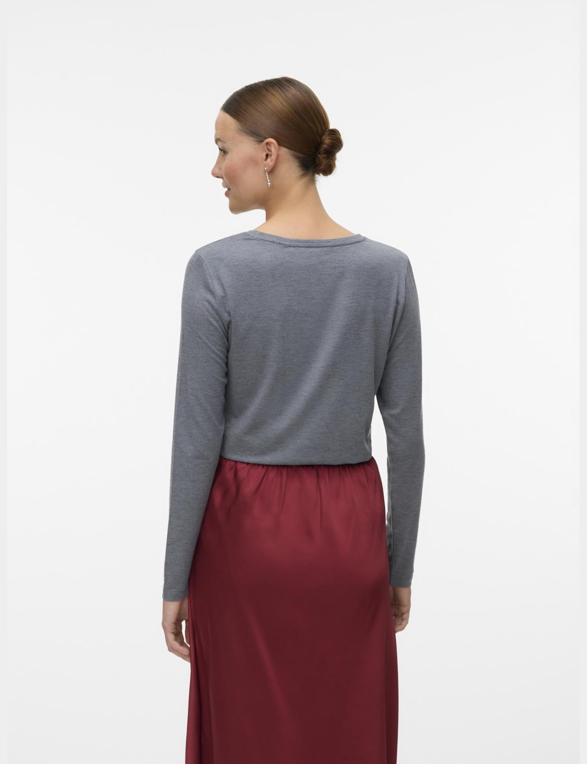Vero Moda Vmava Ls Top JRS Ga Noos, Medium Grey Melange, M