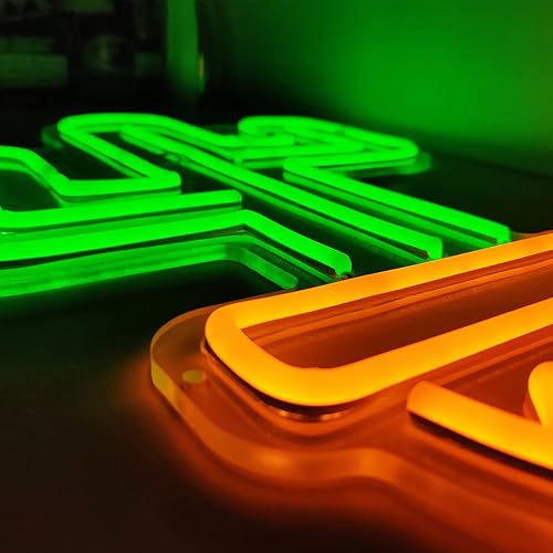 Miniatura 6 de QILAND - Letrero LED de neón de cactus súper brillante hecho a mano, tamaño de luz de neón de 12.2 x 17.7 pulgadas, para escaparate, tienda,