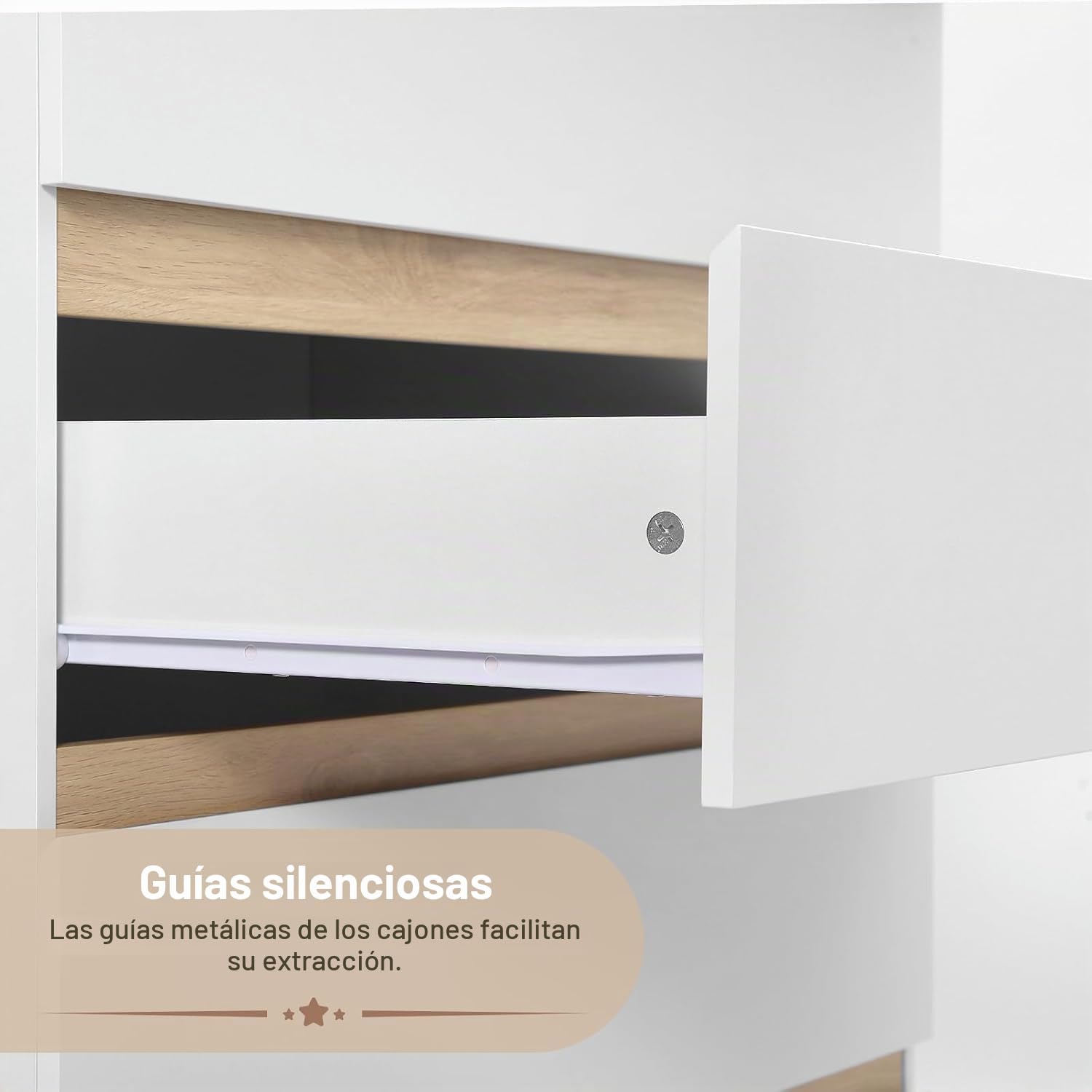 WOLTU Cómoda Blanca con 3 Cajones, Cajonera Moderna para Dormitorio, Armario de Almacenaje en Madera MDF, 80x48x78 cm