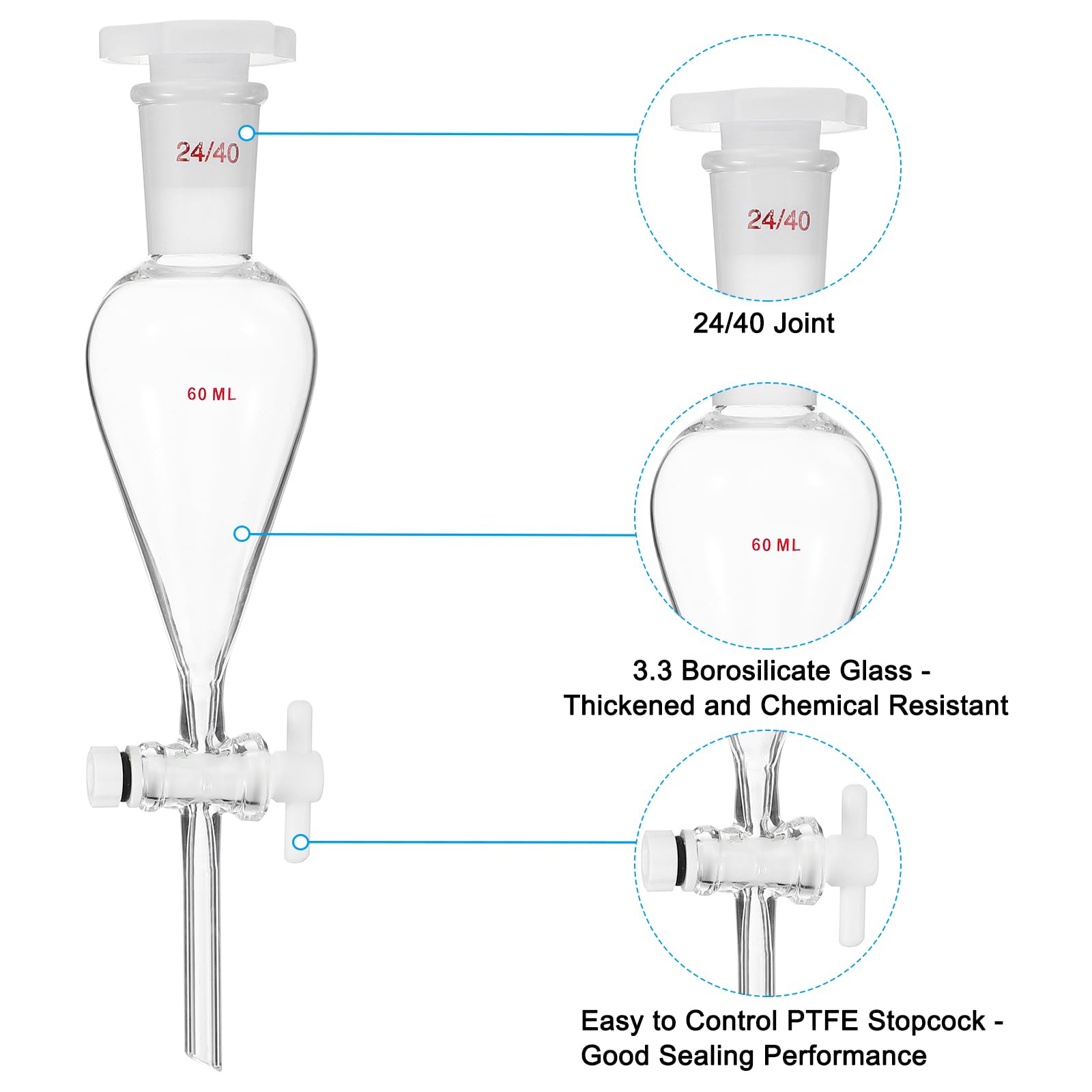 Extraction Funnel PATIKIL 1000ml Conical Separatory Funnel ...