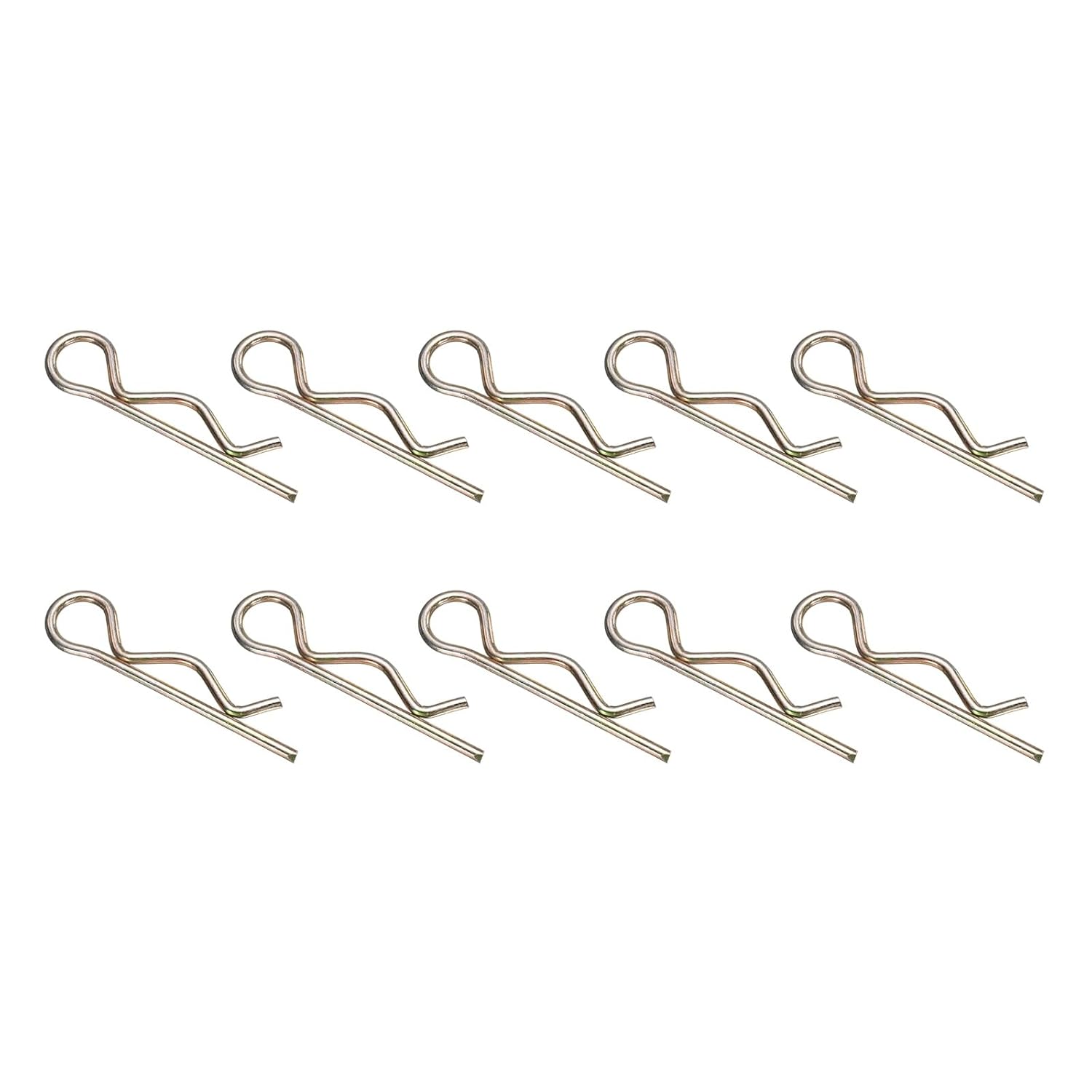 uxcell 10Pcs Hitch Pin Clip, 6x145mm Zinc-Plated Spring Steel Retaining R Clip Retaining Wire Hair Pins Cotter Pin Assortment Kit Clips for Trailer Tractors Mower Carts Truck, Gold