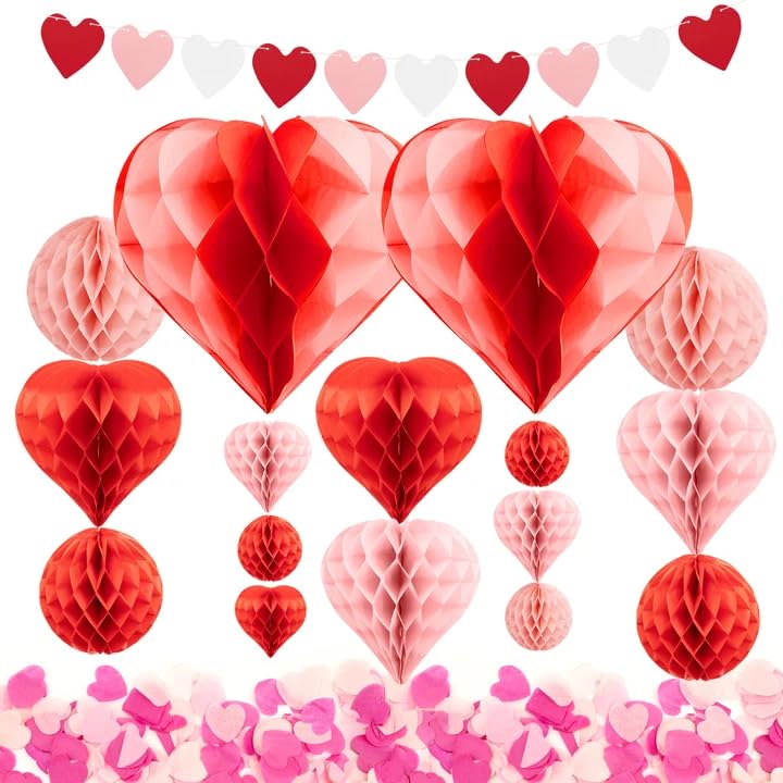 Solivive 27 Pcs Valentines Day Decoration Set Pink and Red Heart Decorations Romantic Decorations for Proposals Engagements and Anniversaries