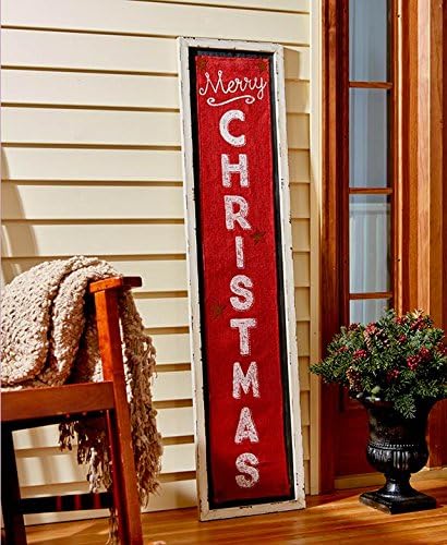 Burlap Merry Christmas Porch Sign Distressed Wall Art Holiday Home Decor White-Cretamarket