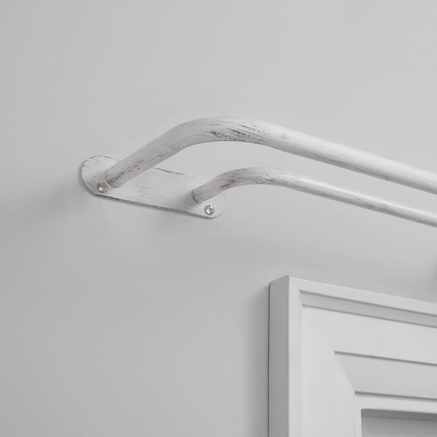 EXCLUSIVE HOME Fetter Wrap Around Double Curtain Rod, Distressed White, 52"-72"
