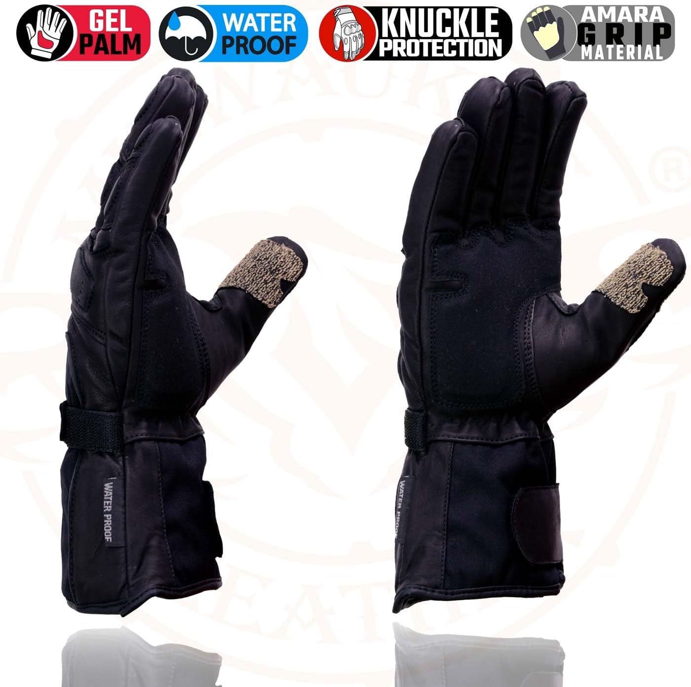 Milwaukee Leather SH814 Men's Black Leather Waterproof Gauntlet Motorcycle Gloves w/Textile and Leather