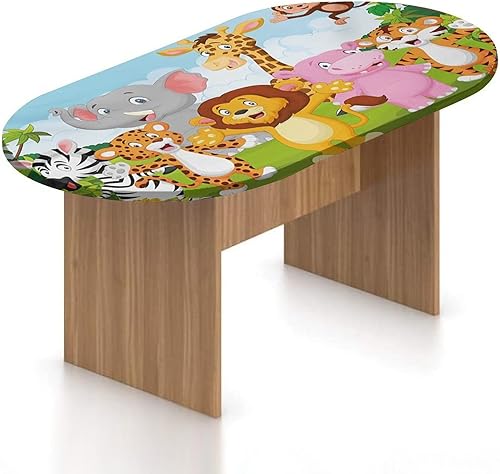 XISUNYA Mantel ajustable ovalado de poliéster con bordes elásticos de dibujos animados, con estampado de animales de sabana africana, se adapta a