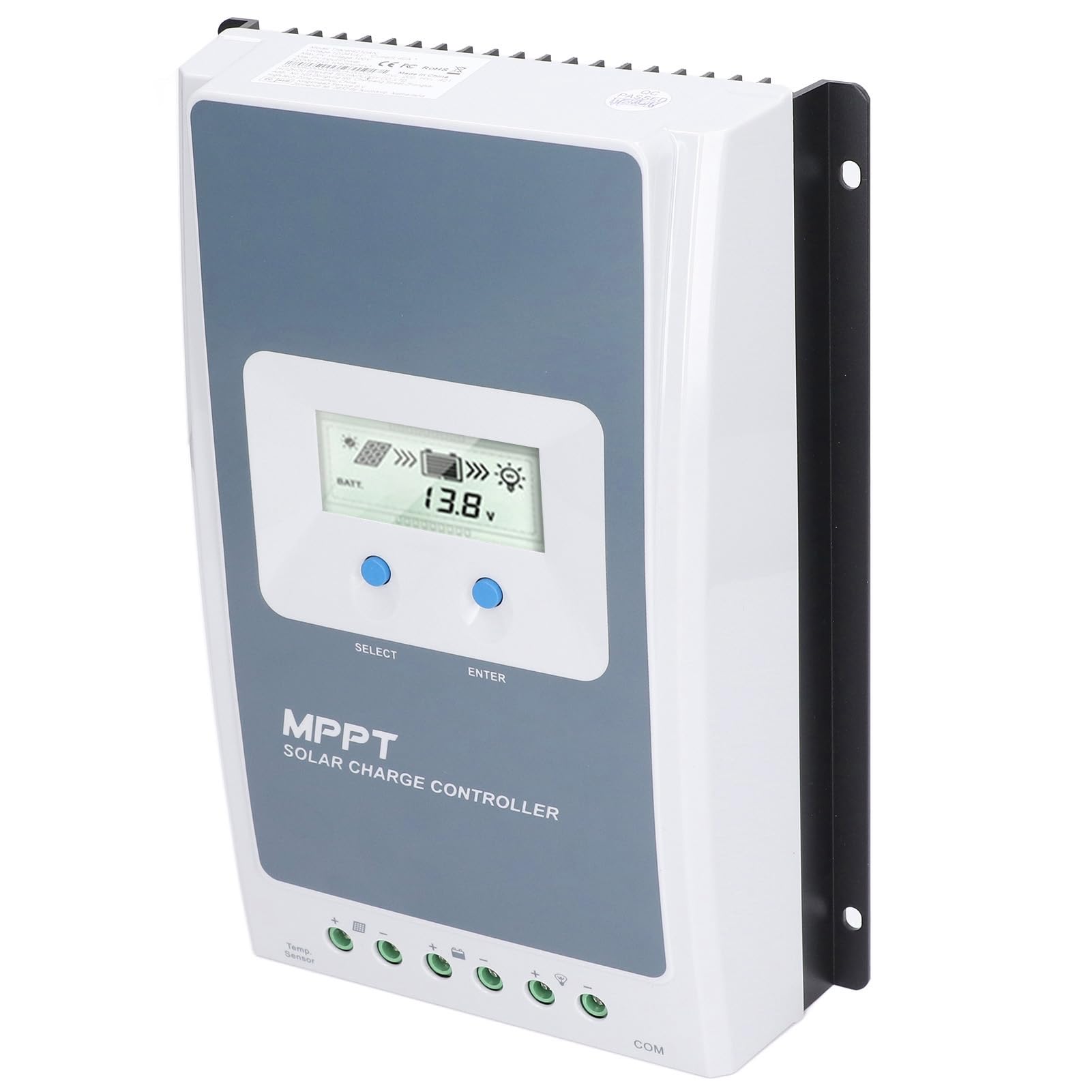 FTVOGUE Regolatore di Carica Solare, Regolatore di Batteria Solare MPPT 40A 12V 24V con Display LCD in Alluminio Pressofuso e Sonda di Temperatura per Utenti di Sistemi Solari Fuori Rete per Marini