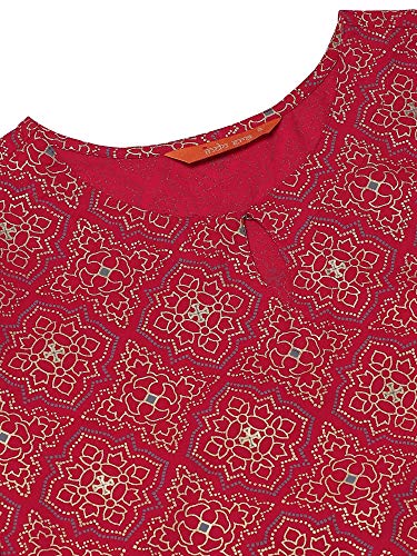 Image of INDO ERA Women's Pure Cotton Printed Straight Kurta With Pant & Dupatta Set (Pink IE13KS0PK1609)