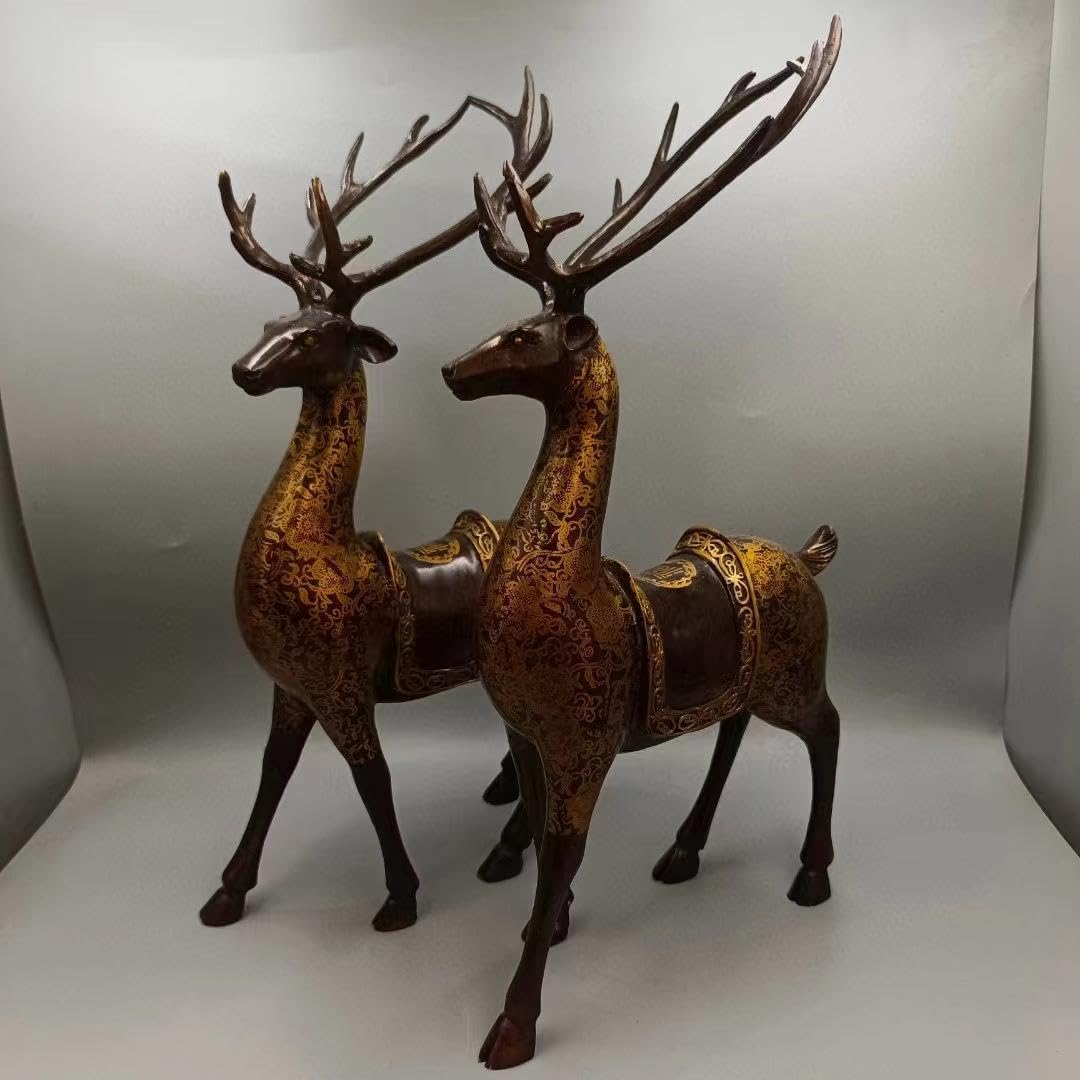 中国古美術・旧蔵古銅鎏金・梅花鹿セット4kg・古玩銅器・文房置物・風水開運・瑞獣 中国古美術・旧蔵古銅鎏金・梅花鹿セット4kg・古玩銅器・文房置物・