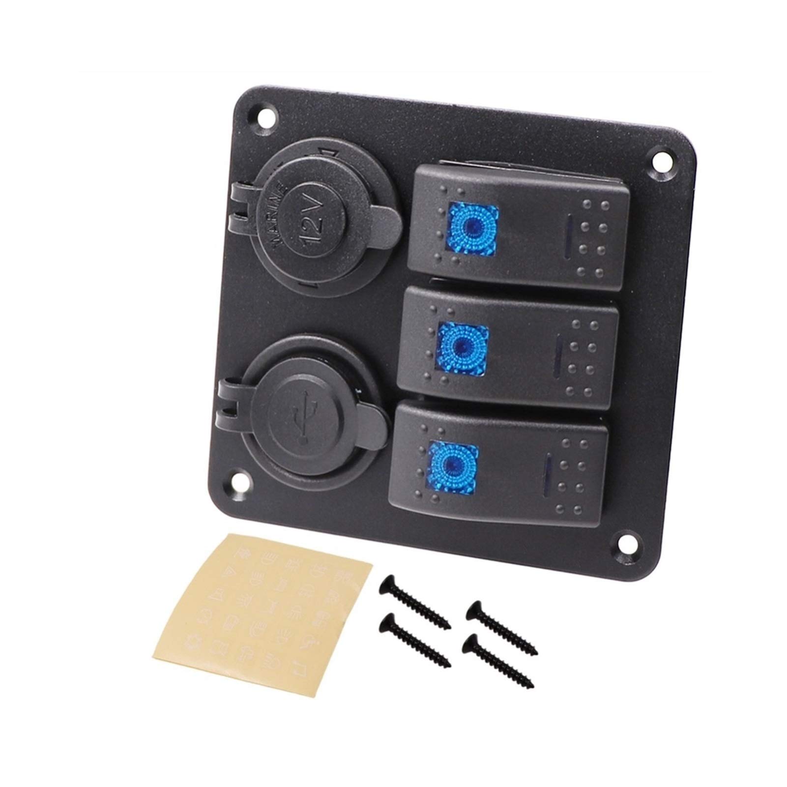 Do wodoodpornego panelu przełączników kołyskowych do łodzi i samochodów, z 3-punktowym niebieskim światłem, podwójnym portem ładowania USB 12~24 V