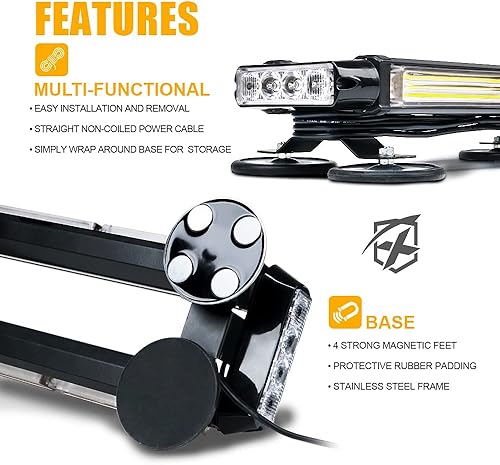 Miniatura 6 de Xprite Barra de luz LED estroboscópica COB de 26 pulgadas, luz intermitente de doble cara de advertencia de peligro con magnética para vehículos de