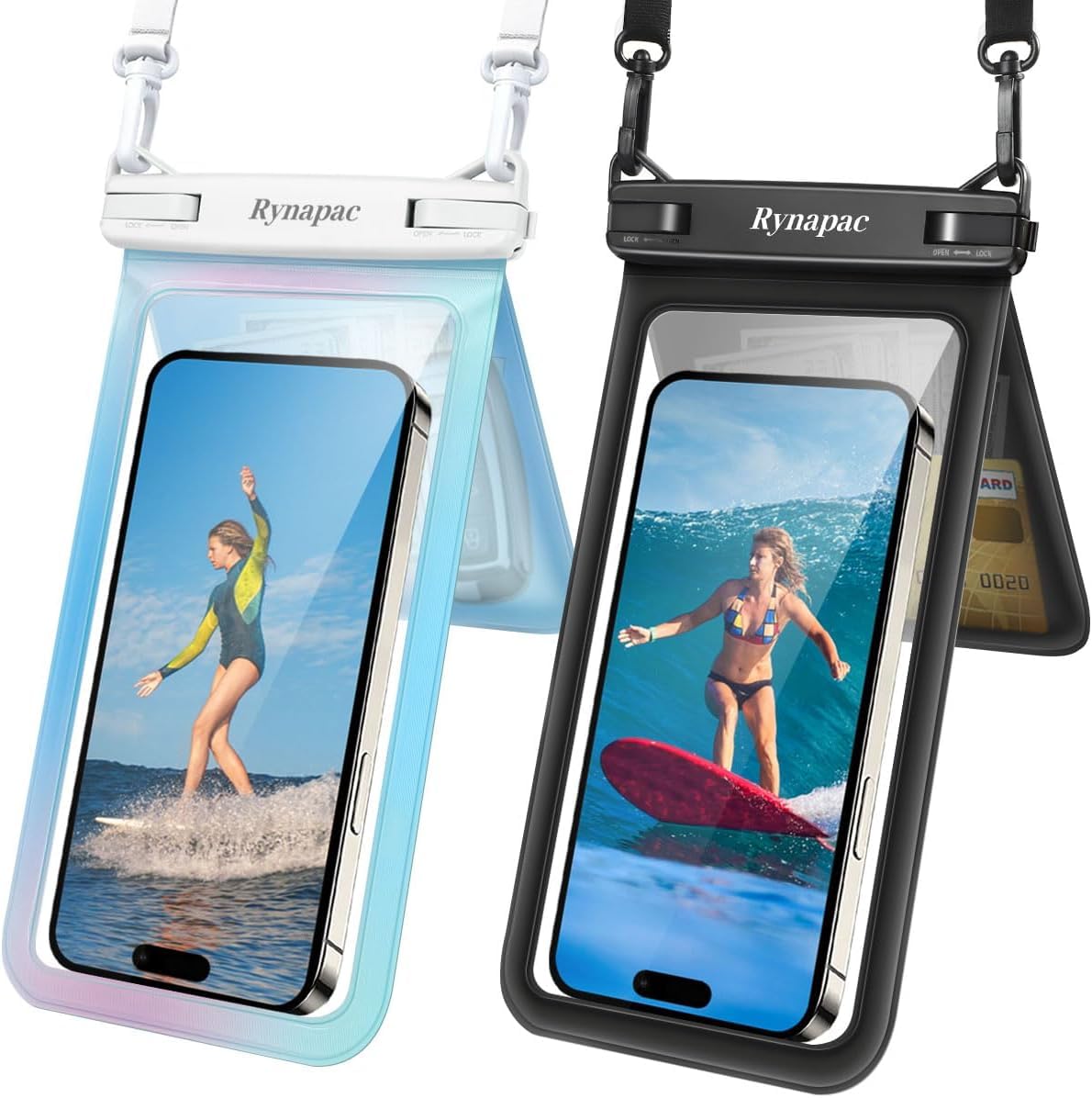 Rynapac IPX8 Waterproof Phone Pouch 2 Pack, [Up to 8.5''] Double Space Waterproof Phone Case with Lanyard for iPhone 17 16 15 14 Pro Max, Cellphone