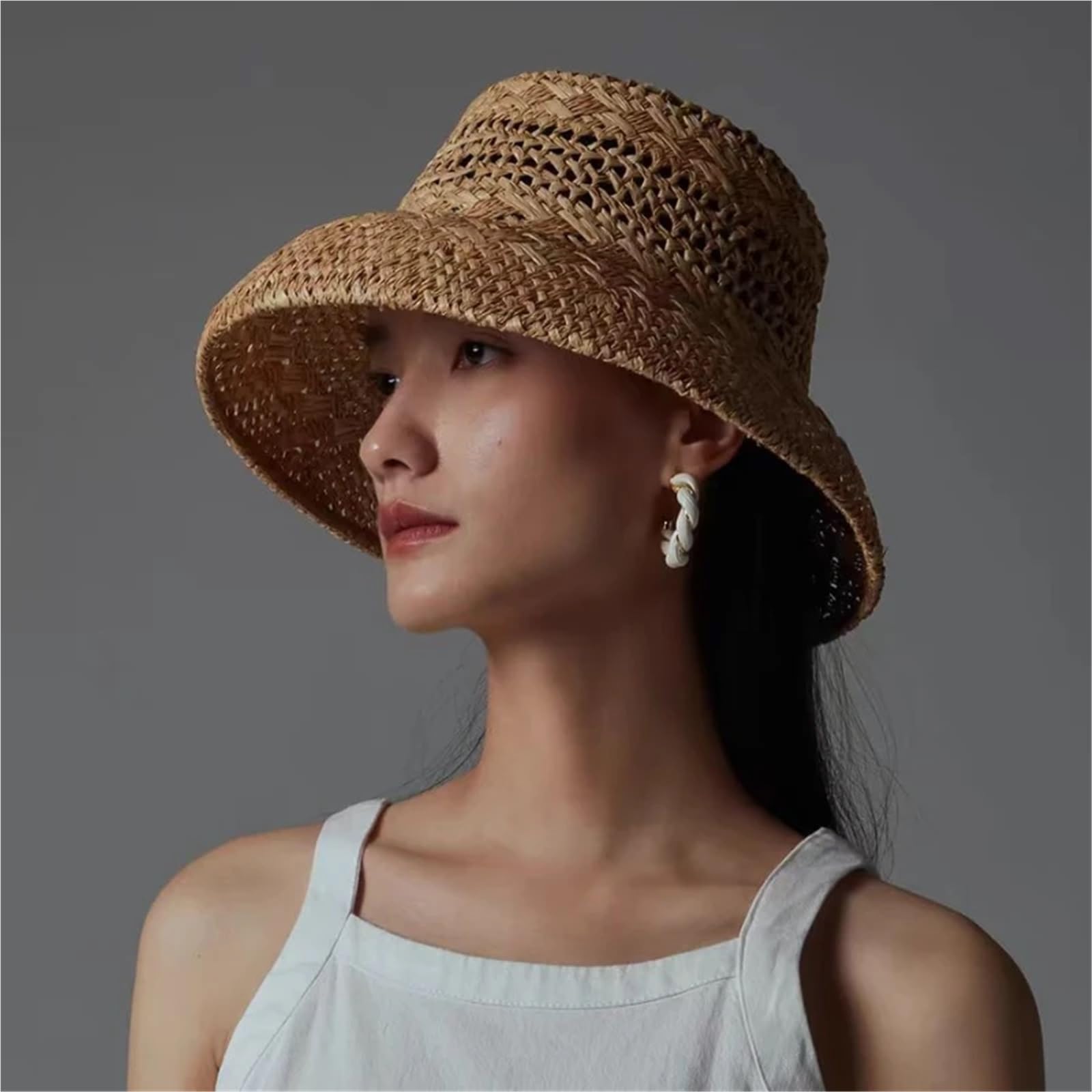 Sombrero de paja transpirable de rafia hueca para el sol, verano, viajes, cóncava, sombrero de playa