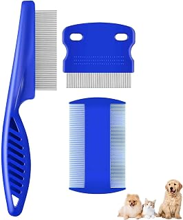 Brillirare 3 Pack Flea Lice Combs for Dogs Cats - Stainless Steel Rounded Teeth Pet Grooming Dematting Tear Stain Remover Tool