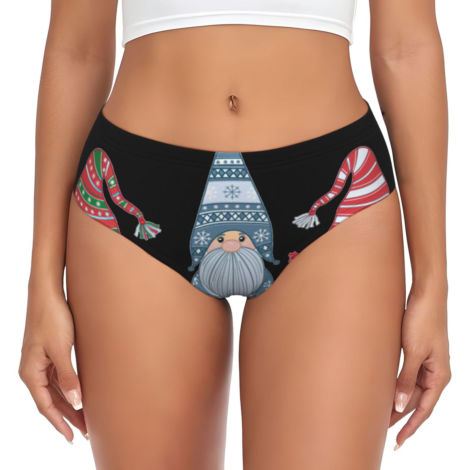 Yagdaa Women's Black Christmas Santa Gnome Print Underwear Soft Stretchy Bikini Briefs Knickers Hipster Panties Underpants