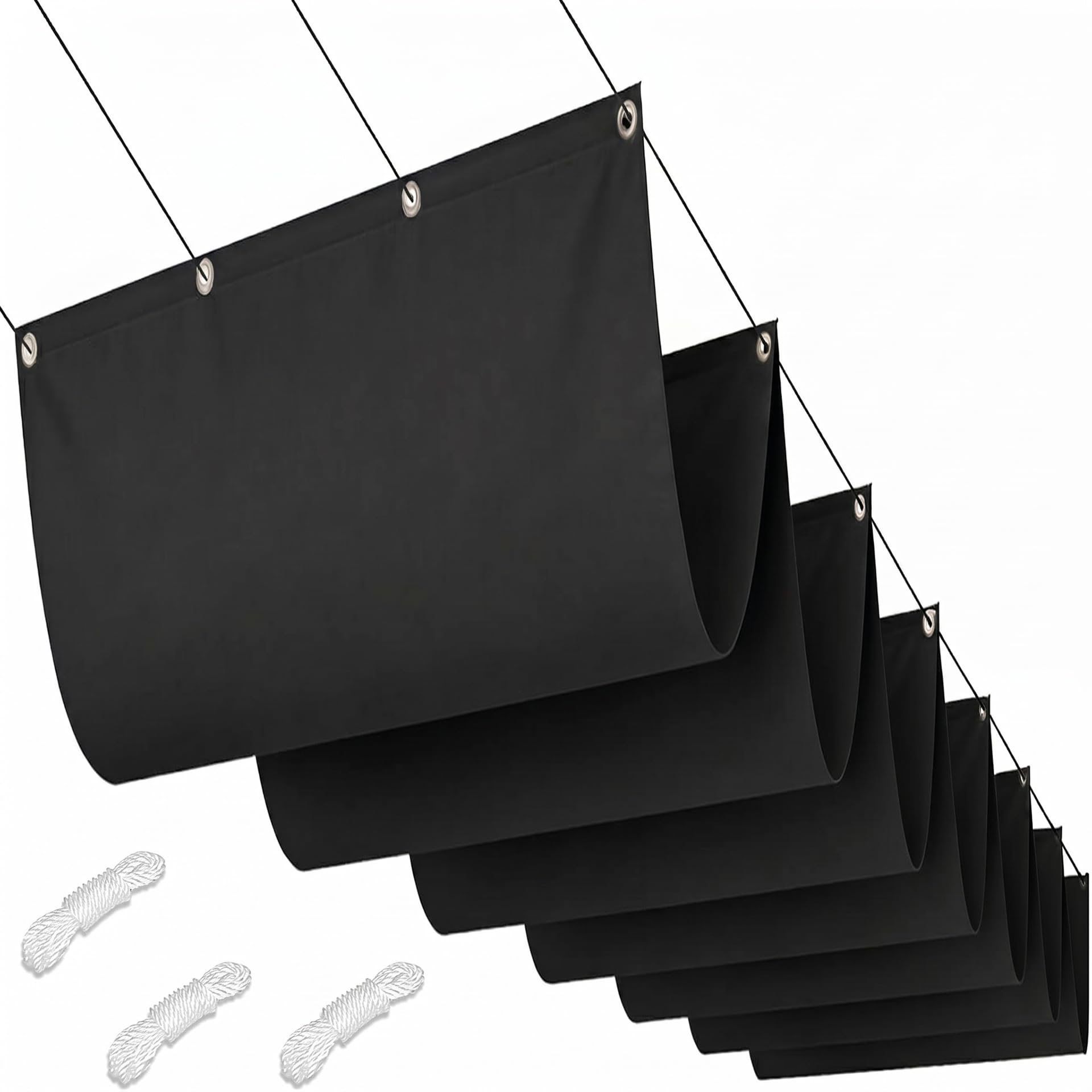 Rozsuwany Przeciwsłoneczny Typu Fala 190 x 530 cm Wodoodporny Prostokątny Żagiel Cieniujący Poliester Z Oczkami Zestawie Darmowa Linka Do Ogrodu, Na Trawnik, Czarny