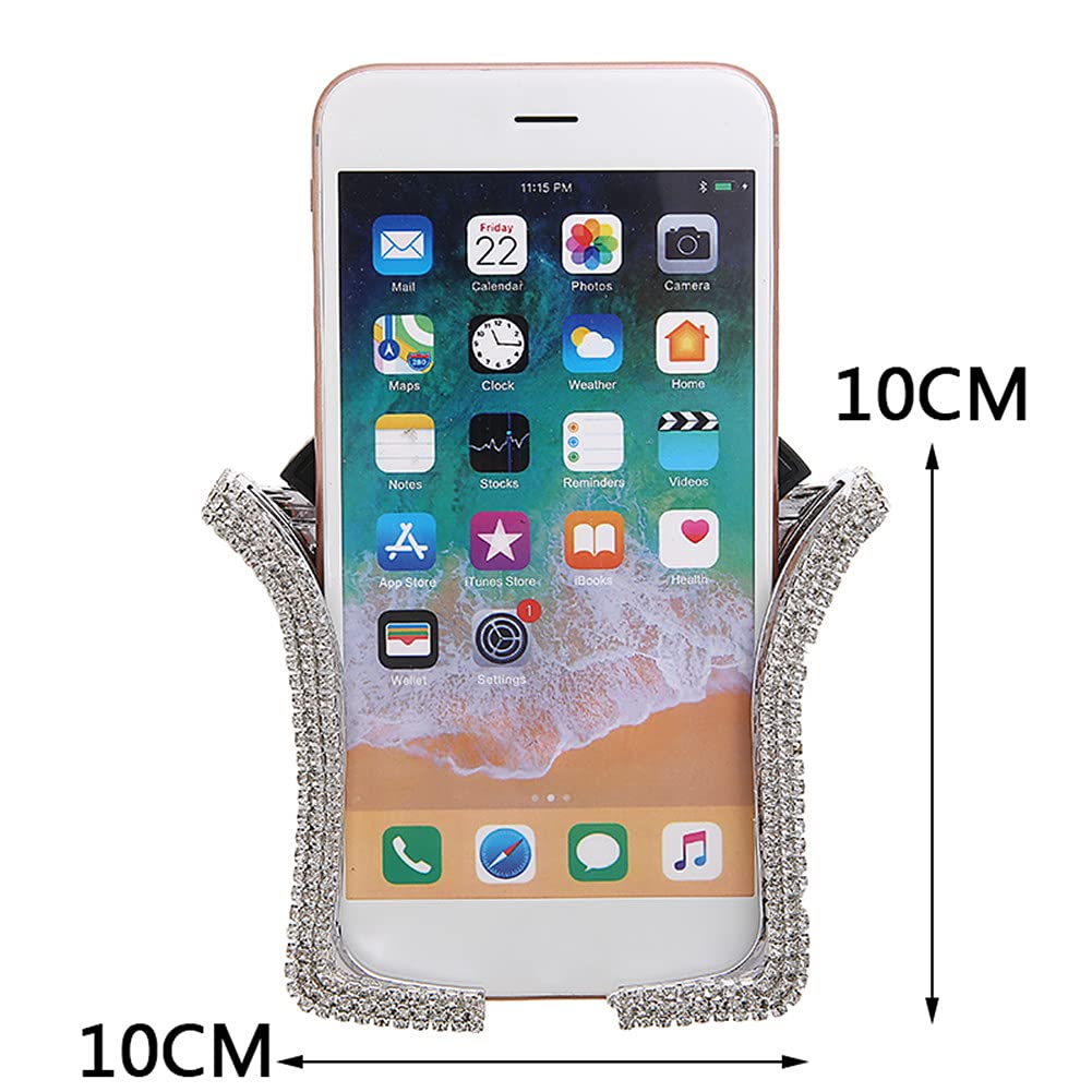 Supporto Telefono Auto Con Strass Brillanti - Bianco - Ventosa E Clip Per Presa D'Aria - Braccio Regolabile 360° - Compatibile 4-6,5 Pollici