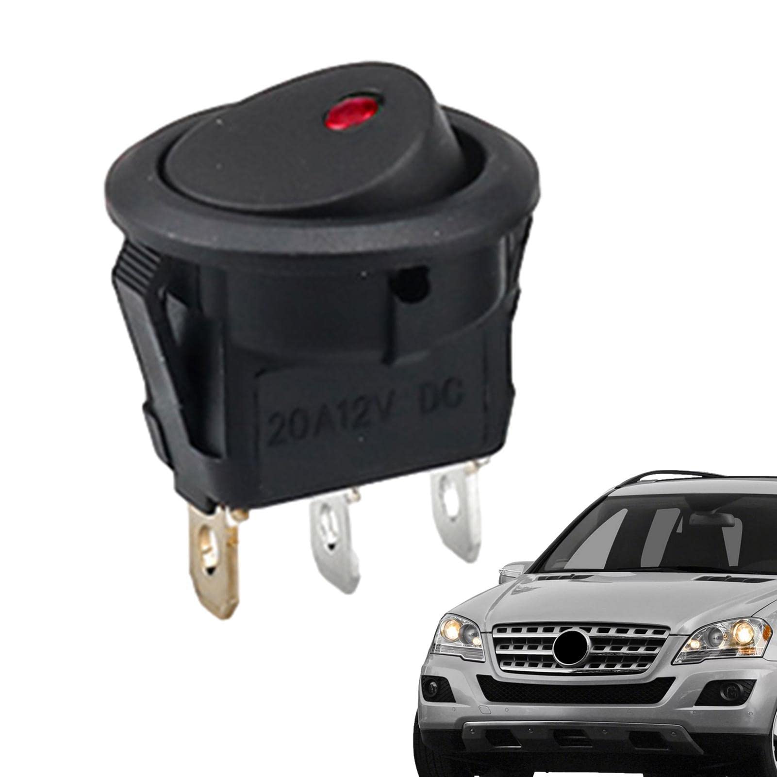 Interruptor basculante para automóvil | Encendido y Apagado con Palanca Circular luz LED 12V 20A,Interruptor Carcasa Negra, Larga Vida útil, 19,5 MM