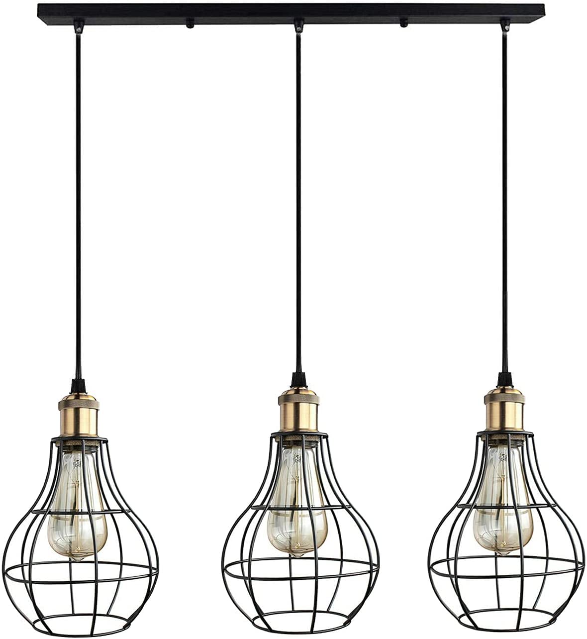 DC VOLTAGE Vintage Metal Rectangle 3 Way Ceiling Pendant Light Fitting for Bed Room Kitchen and Living Room (Vase Cage)