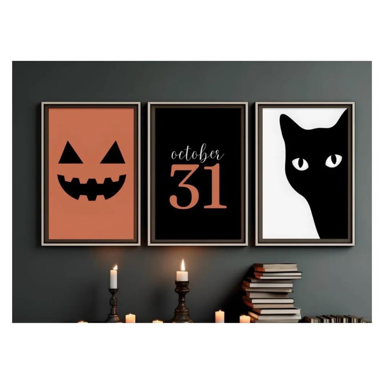 BYAMBD Aesthetic Pictures 3pcs Frameless Ghost Poster Prints Pumpkin Black Cat Canvas Painting Wall Art Decor(30x40cm)