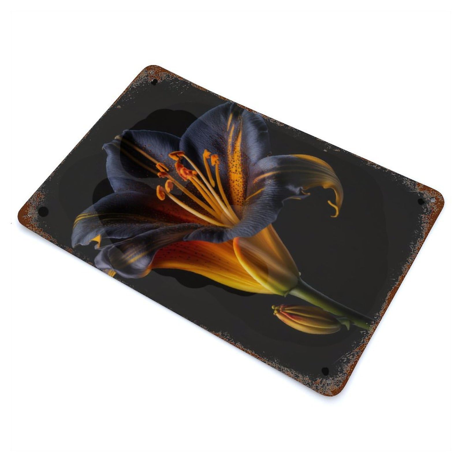 Vintage Metal Tin Sign Cinematic Blooming Lily 11.8"x7.9", Industrial Home Decor for Farmhouse, Kitchen And Entryway Decor