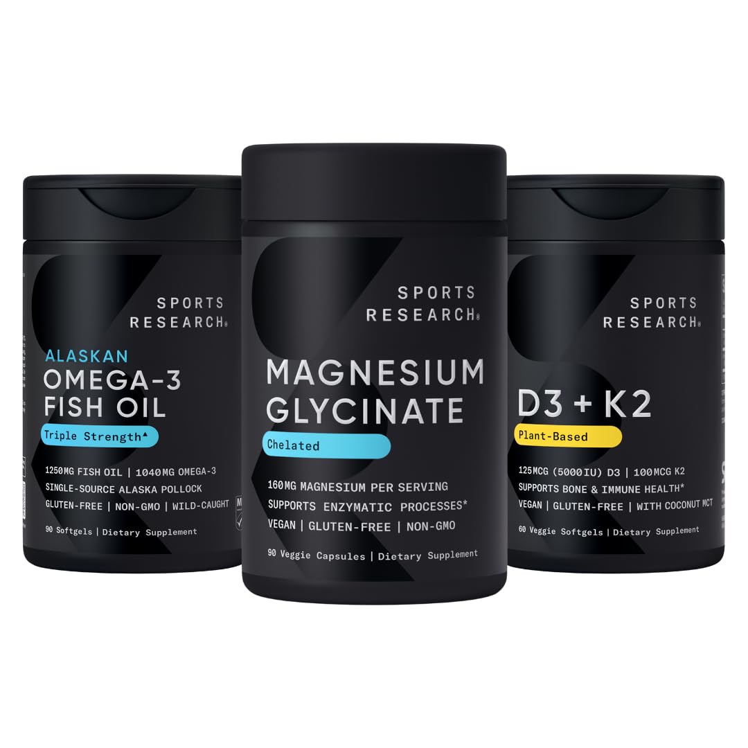 Multivitamins Pack - 160 mg Chelated Magnesium Glycinate + Triple Strength Omega-3 Fish Oil 1250 + Vegan Vitamin D 5000iu & Mk7 Vitamin K 100mcg