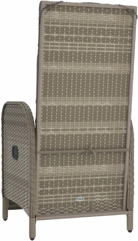 2 pcs Patio Reclining Chairs with Cushions, Outdoor Wicker Recliner Chair with Adjustable footrest and backrest, Poly Rattan Gray