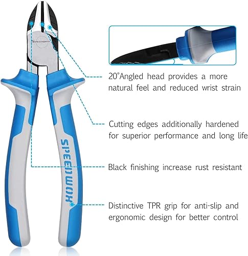 Miniatura 4 de SPEEDWOX Cortadores diagonales de alto apalancamiento 7 pulgadas Alicates de corte diagonal de acero CR-NI Cortadores de alambre resistentes reducen