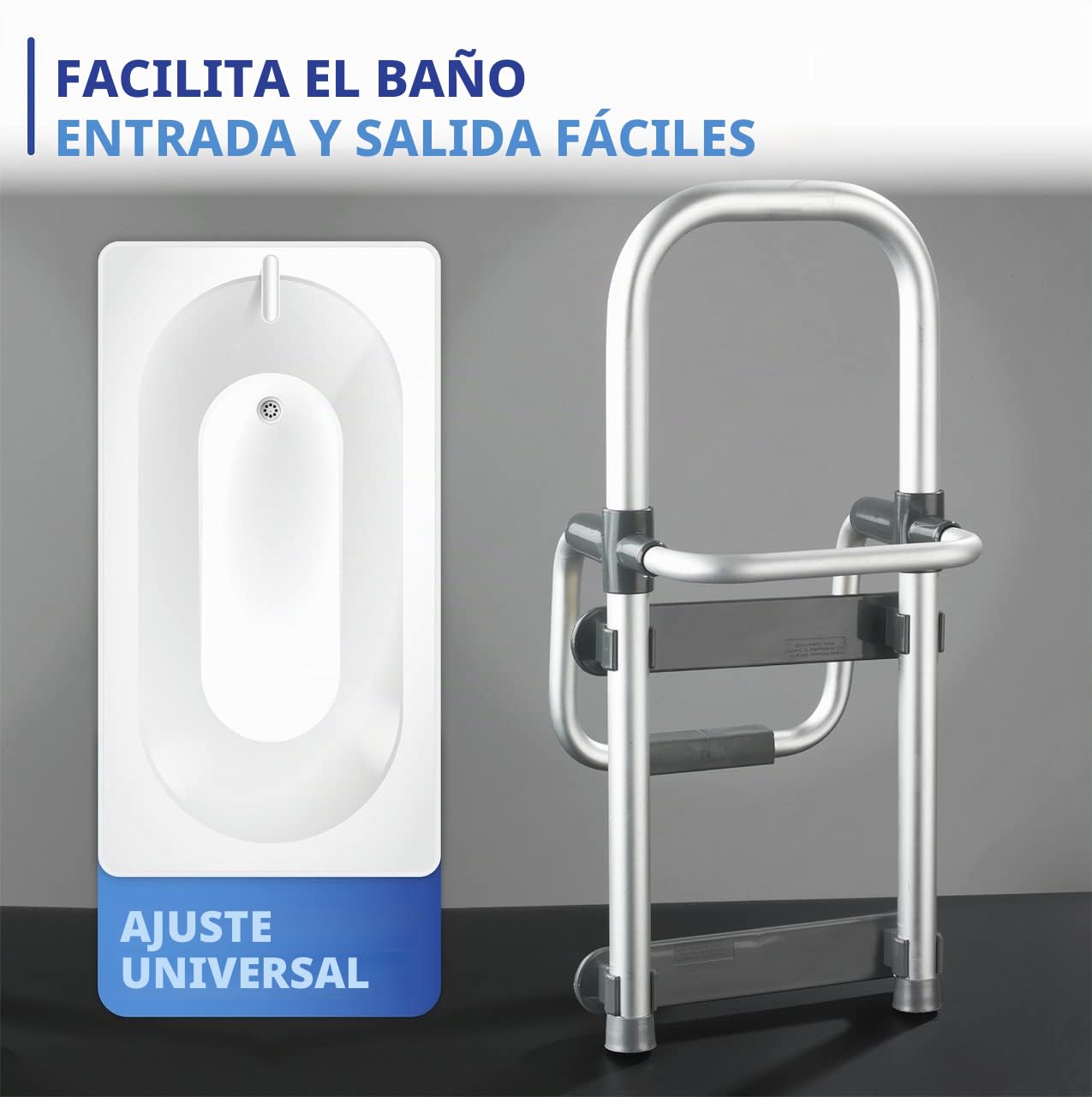 Wenko Barra de entrada bañera Secura, Aluminio, 24,5 x 52,5 x 23 cm, Plata