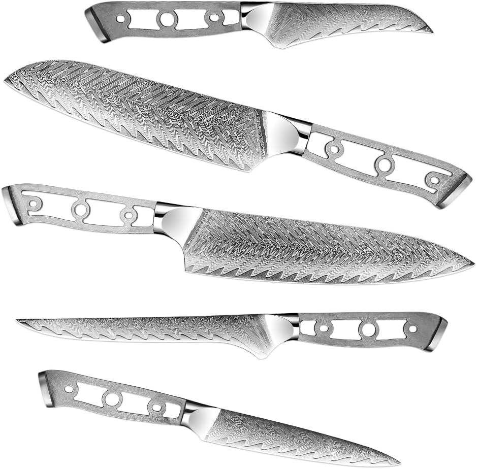 Kitchen Knife Sets, 7PCS Japanese Chef Knifes Blank Blade DIY Damascus Steel VG10 Kitchen Knives Cutlery DIY Knife Making Tool Multiple Sharp Blank Blade