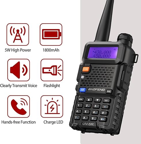 Miniatura 8 de Paquete de 2 radios de jamón Baofeng UV-5R, radio bidireccional portátil, recargable de largo alcance, radio de jamón de mano Baofeng Walkie Talkie