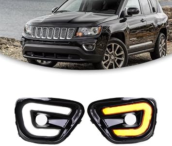 LED Front Bumper Fog Lights For LED Daytime Running Light | For Jeep Compass 2011 2012 2013 2014 2015 2016 DRL Day Light Fog Lights with Turn Light
