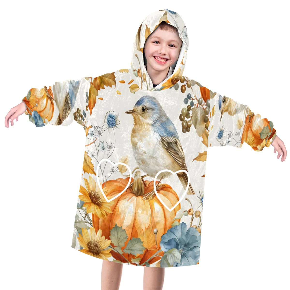 Wearable Blanket Hoodie for Kids, Domesticated Birds Fleece Sweatshirt Blanket Oversized Blanket Sweatshirt with Pocket Flannel Warm Hooded Blanket 6-10 Year Old Girl Boy Gift, One Size
