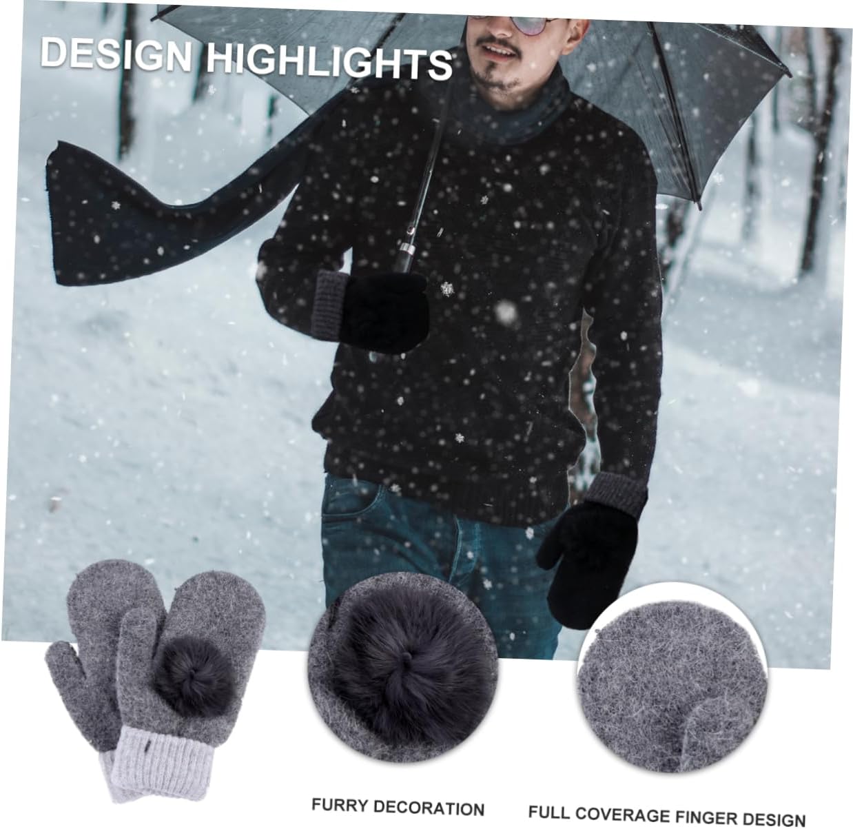 LIFKOME 2pairs Warmest Ladies Gloves Winter Fleece Lined Mittens for Cold Weather Full Fingers Wool Mitten Thermal Gloves for Women