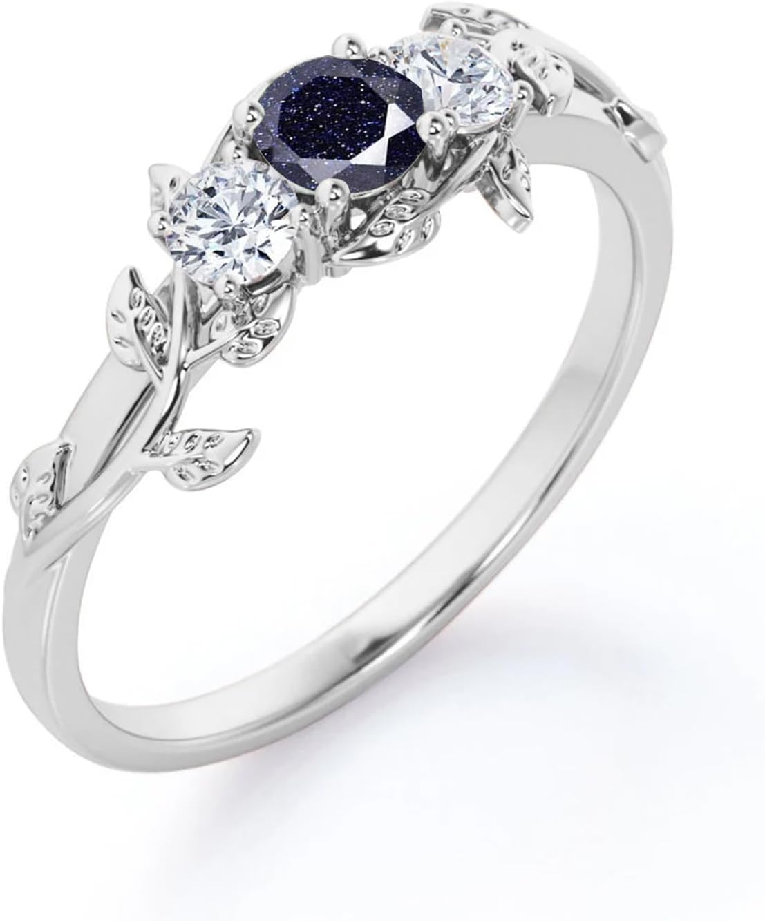 Blue Sandstone Ring for Women, Solid 10K/14K/18K Gold Galaxy Blue Sandstone Promise Ring, Dainty Vintage Wedding Ring, Unique Engagement Ring with Free Engraving