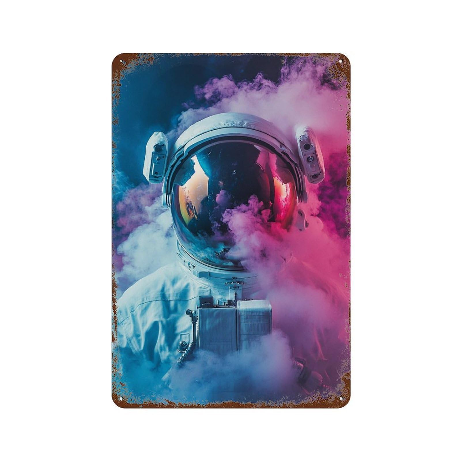 Cosmic Astronaut Portrait 11.8"x7.9" Aged Metal Wall Plaque, Classic Wall Plaque for Basement, Hobby Room And Garage Decor